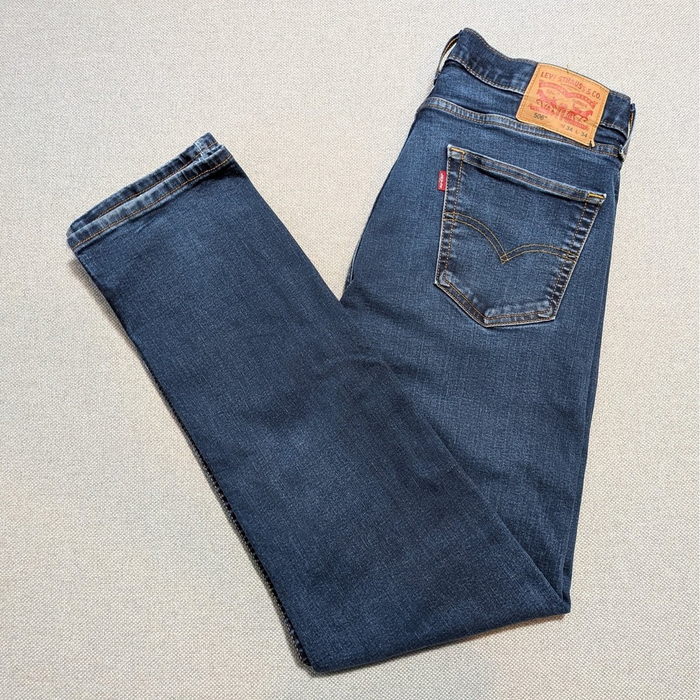 Levi's 506 Men's Jeans W34 L34 Dark Wash Regular Fit Straight Leg Denim Stretch
